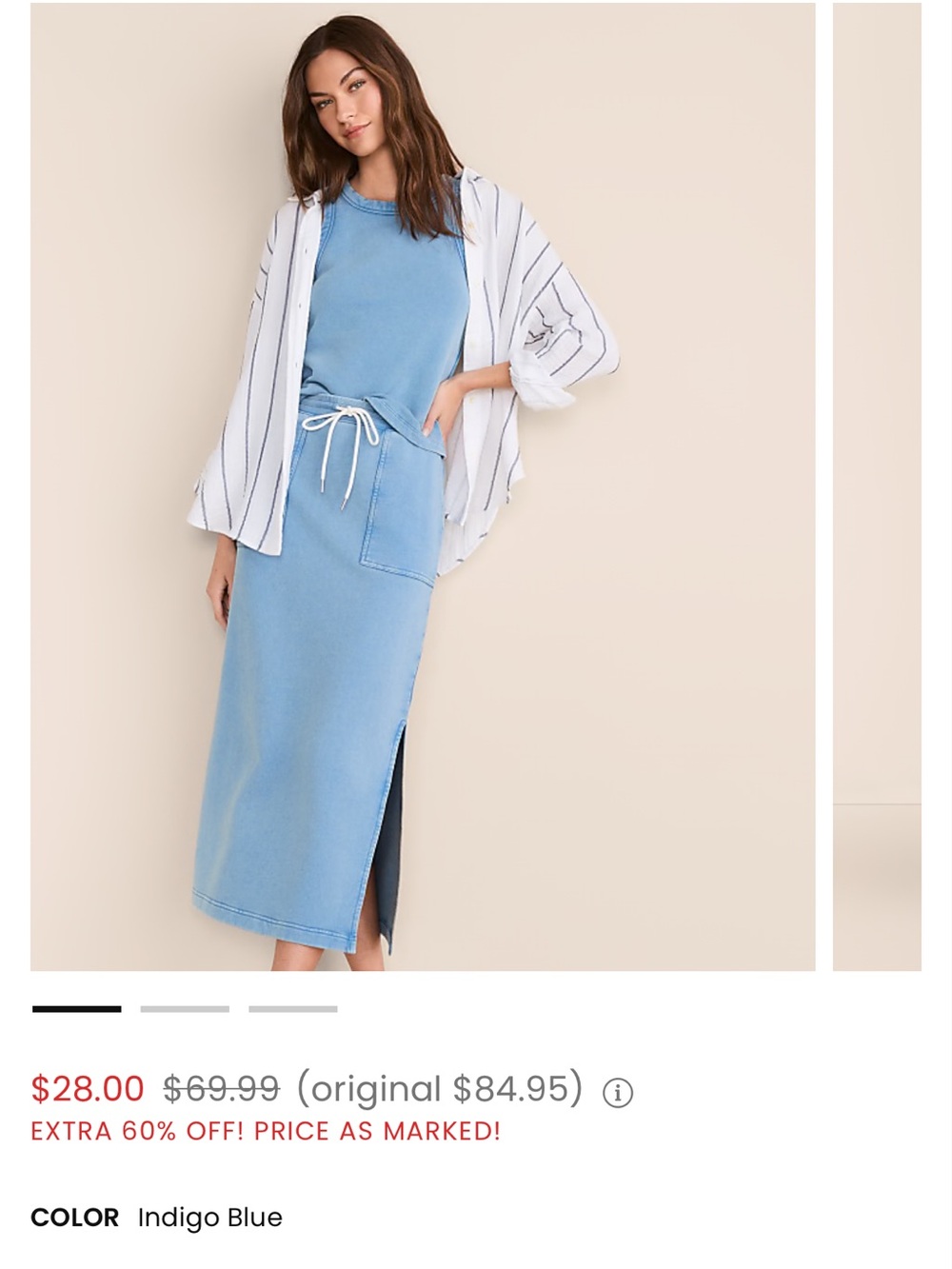 Lou & Grey Terrysoft set, denim washed Drawstring Midi Skirt Set